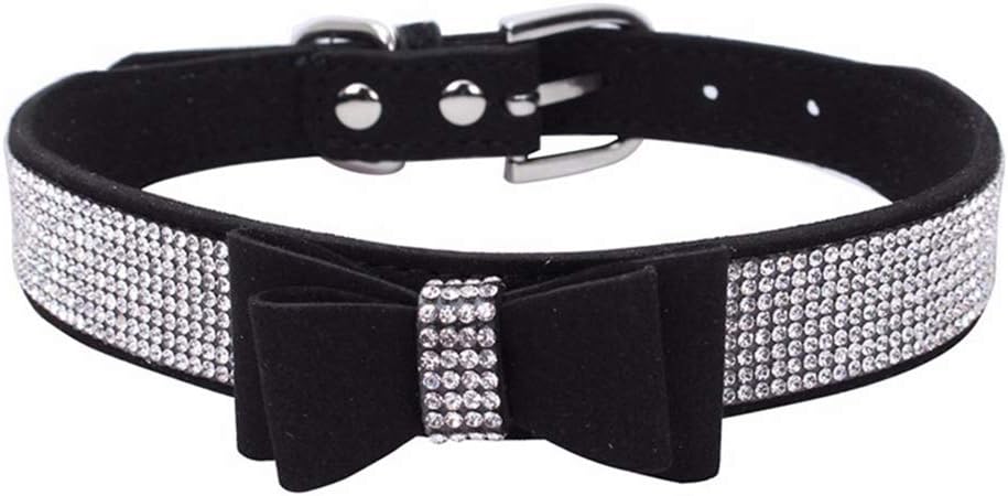 Collar de perro con diamantes de imitación, cuero suave, talla M