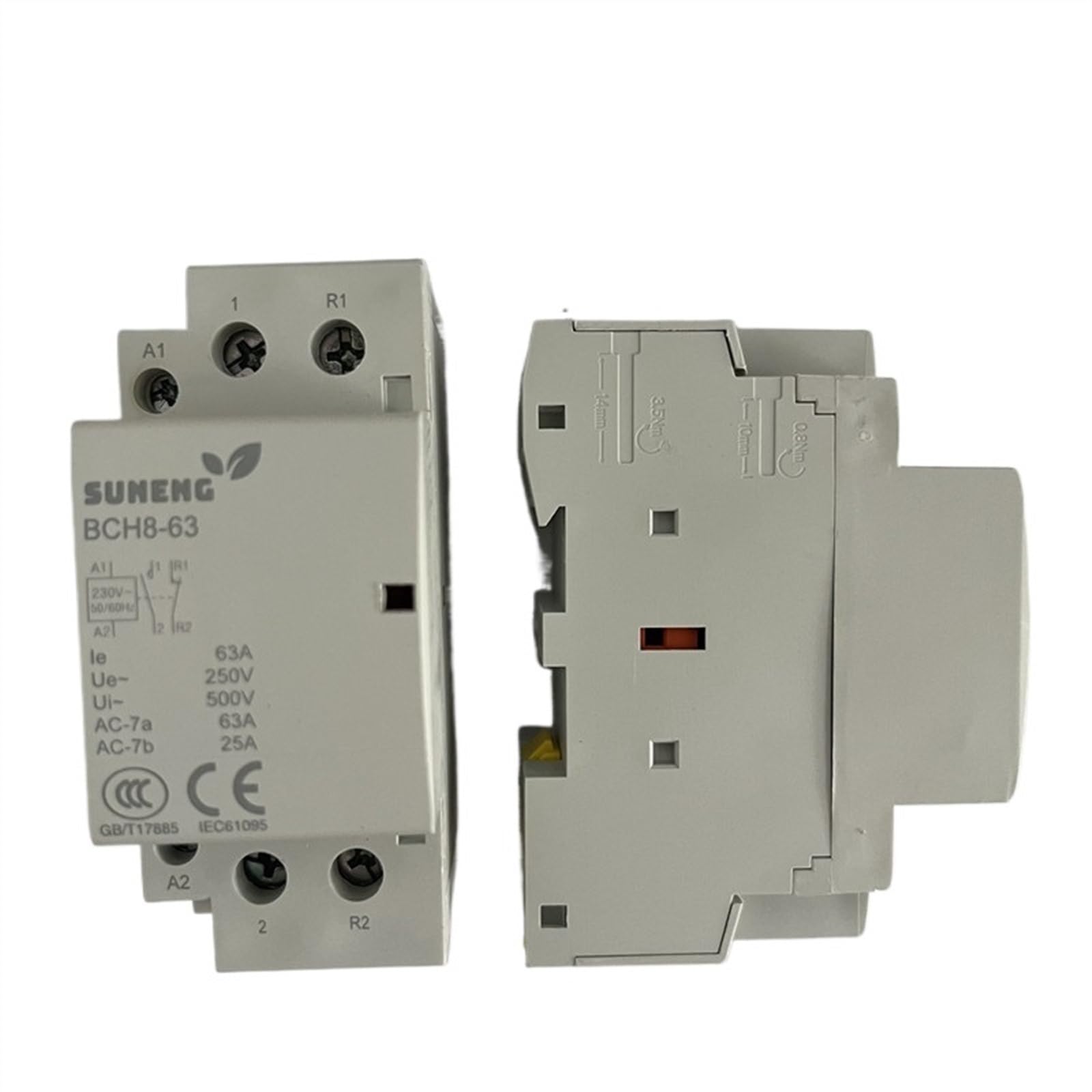 Contactor modular 2P 16A 20A 25A 32A 40A 63A 24V/110V/230V 50/60HZ Contactor de CA doméstico 2NO/2NC o 1NO 1NC(230V40A, 2NO)