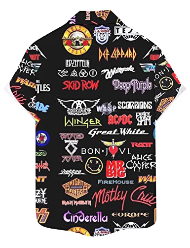 Button Down Shirt Men Rock And Roll Punk Print Pocket Lapel Hawaiian Casual Loose Short Sleeve Shirt-Black-2-Xl #TOP1