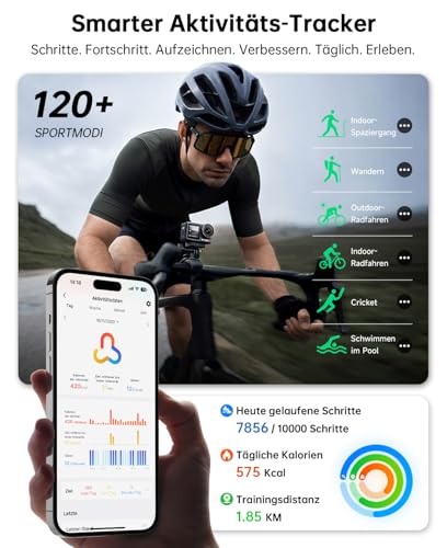 Smartwatch Herren 1.85" 2 Armbänder Metallrahmen für Samsung Android iOS – Ansicht 4