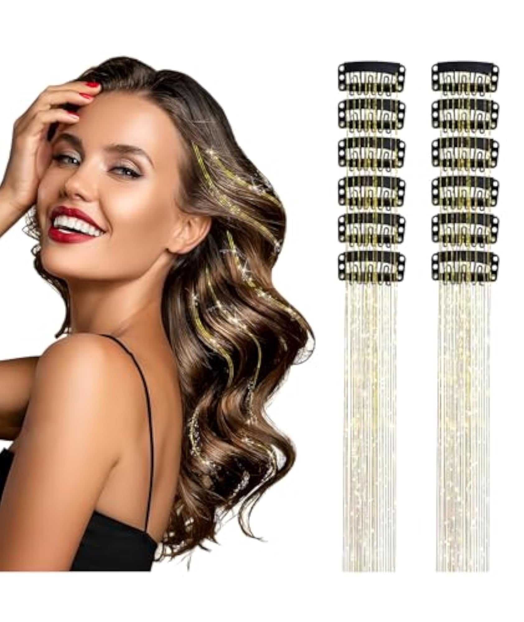 12PCS Glitter Hair Tinsel Extensions for Women