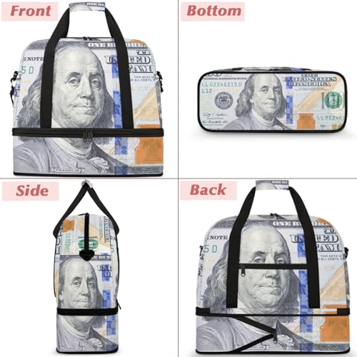 Large Weekender Overnight Bags Dollar One Hundred Money Travel Duffel Bag for Women Men Gym Bags With Shoe Compartment Foldie Travel Tote Bag Carry On Personal Item Bag for Travel Gym Sports3