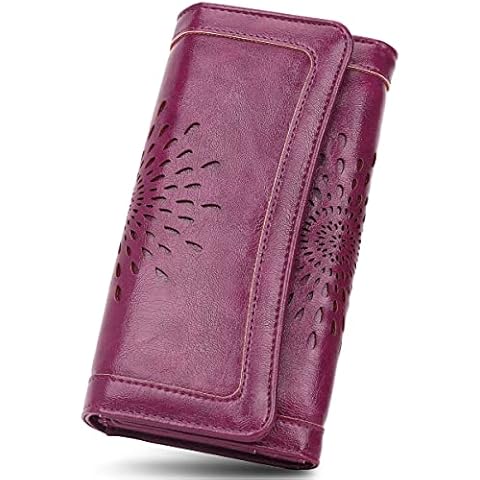 APHISON Purse for Women Ladies Purse RFID Blocking Leather Trifold Large Wallet with Hollow Sunflower Multiple Card Slots and Roomy Compartment Cover