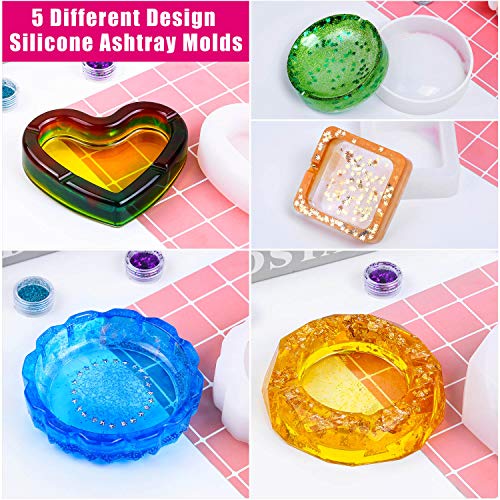 Ashtray Mold for Resin, Flasoo 5pcs Ashtray Epoxy Silicone Molds for Resin Casting Include Square Resin Mold, Round Epoxy Mold, Heart Ashtray Mold, Resin Flower Mold and Diamond Resin Silicone Mold - Thumbnail 7