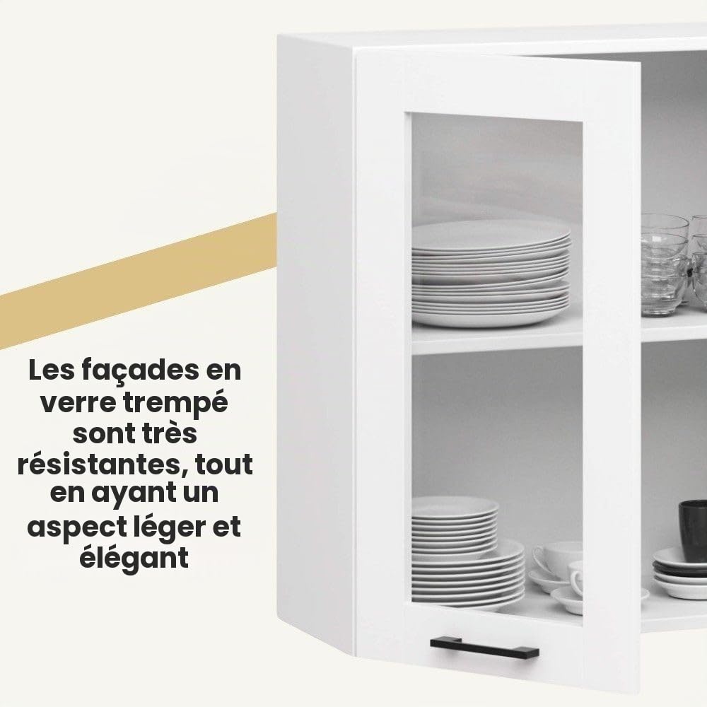 AKORD | Armoire de Cuisine Suspendue - Vitrine de Cuisine 80cm, H720 | Meuble avec 2 Portes et 2 Étagères | Armoire de Rangement | Blanc