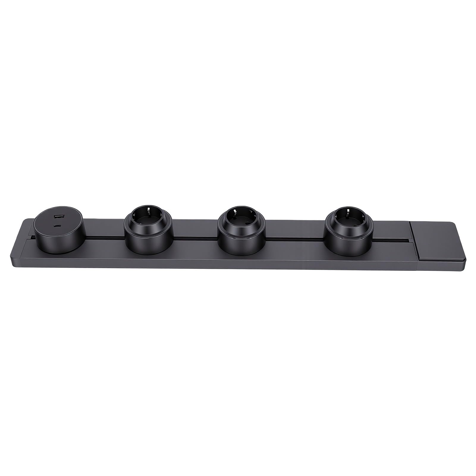 Bewinner Tomacorriente de Riel de 60 Cm Enchufe de 2 Clavijas Puerto USB A y C de Riel Adaptador Extraíble para el Hogar Cocina Oficina 10 W Luz Azul Gris Mate