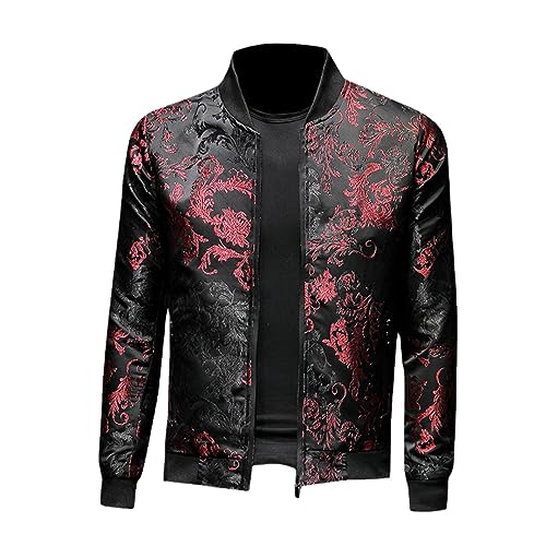 Men's Floral Jackets Embroidery Flower Bomber Jacket Men Zipper Pocket Outerwear Coat Slim