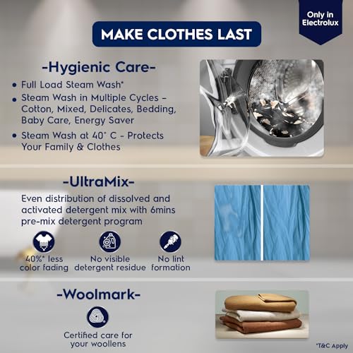 Image of Electrolux 8kg 5 Star Front Load Washing Machine, 3 Year Warranty, AutoSense Technology, Full Load Vapour Wash, Hygienic Care, Woolmark, EcoInverter Motor, UltimateCare 500, EWF8024R5WB, White