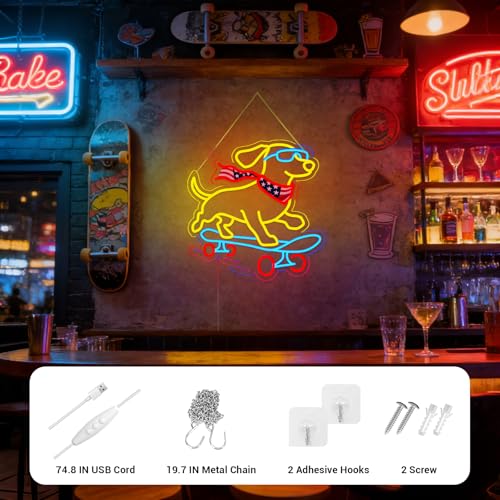 Image of Dachshund Skateboarding Neon Sign, Skateboard Dog Neon Signs for Wall Decor Cool LED Wall Art Decor, Dimmable Dog Lover Gift for Living Room, Bar, Shop, or Birthday Party (Dachshund -Blue)