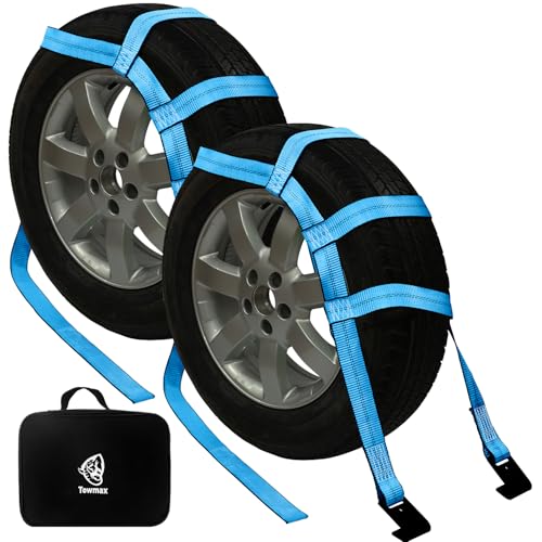 Towmax Tow Dolly Basket Straps with Flat Hook 2 Pack Tow Dolly Strap Bonnet Net Fits 14-19 Tires Wheels 10 000 lbs Breaking Strength Heavy Duty Car Dolly Strap System Waterproof Carrying Bag