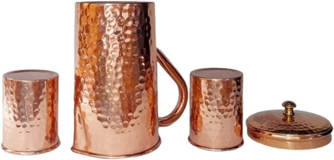 lemon set of 3 pcs copper lemon set glass 300 ml each ,1500 ml jug 2100 ml total net wt 1000gms gross wt. is 4000 gms for Drinking water Home & Kitchen