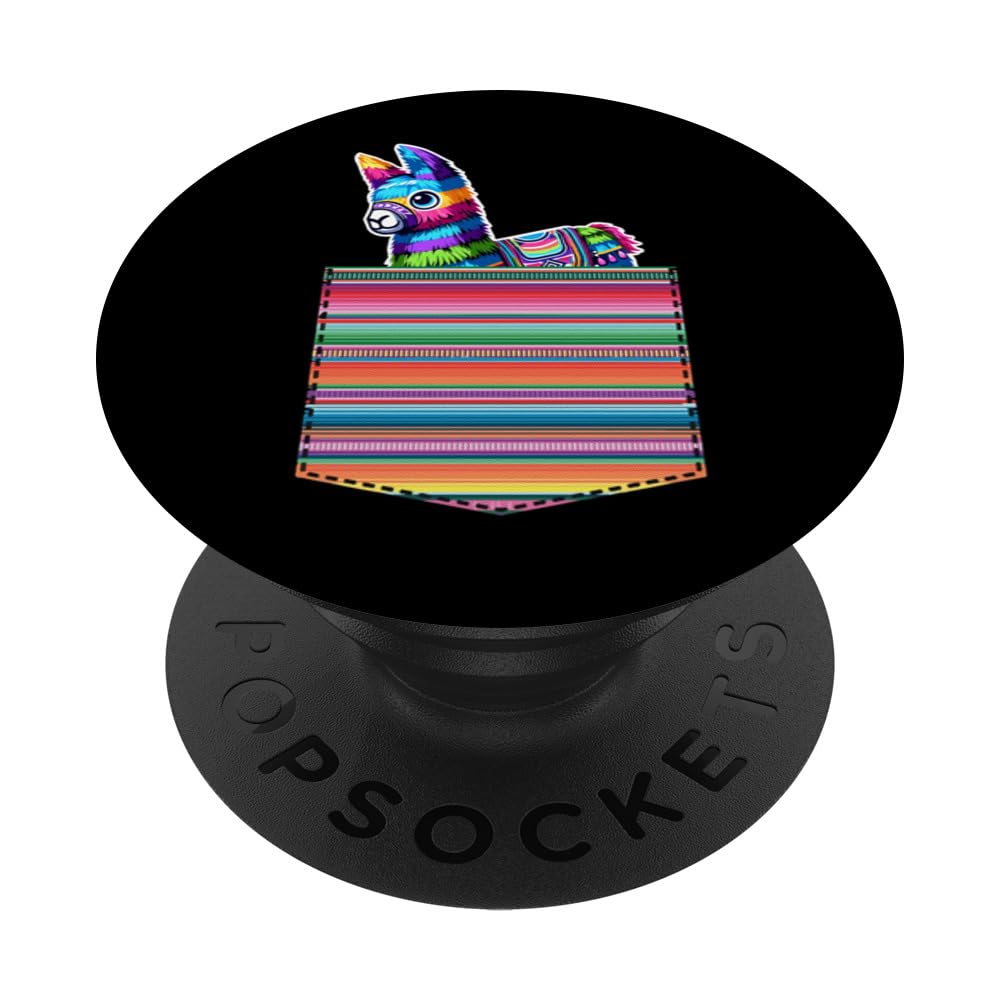 Pocket Pinata Serape Cinco De Mayo Mexican Fiesta Party PopSockets Swappable PopGrip, Black