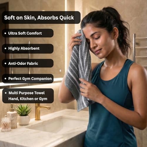 Image of Athom Living Premium Hand Towels- Cotton, 400 GSM, Ultra Soft, Quick Dry, Highly Absorbent | for Hand, Kitchen and Gym | 60 * 40 cm, Pack of 4 (Grey)