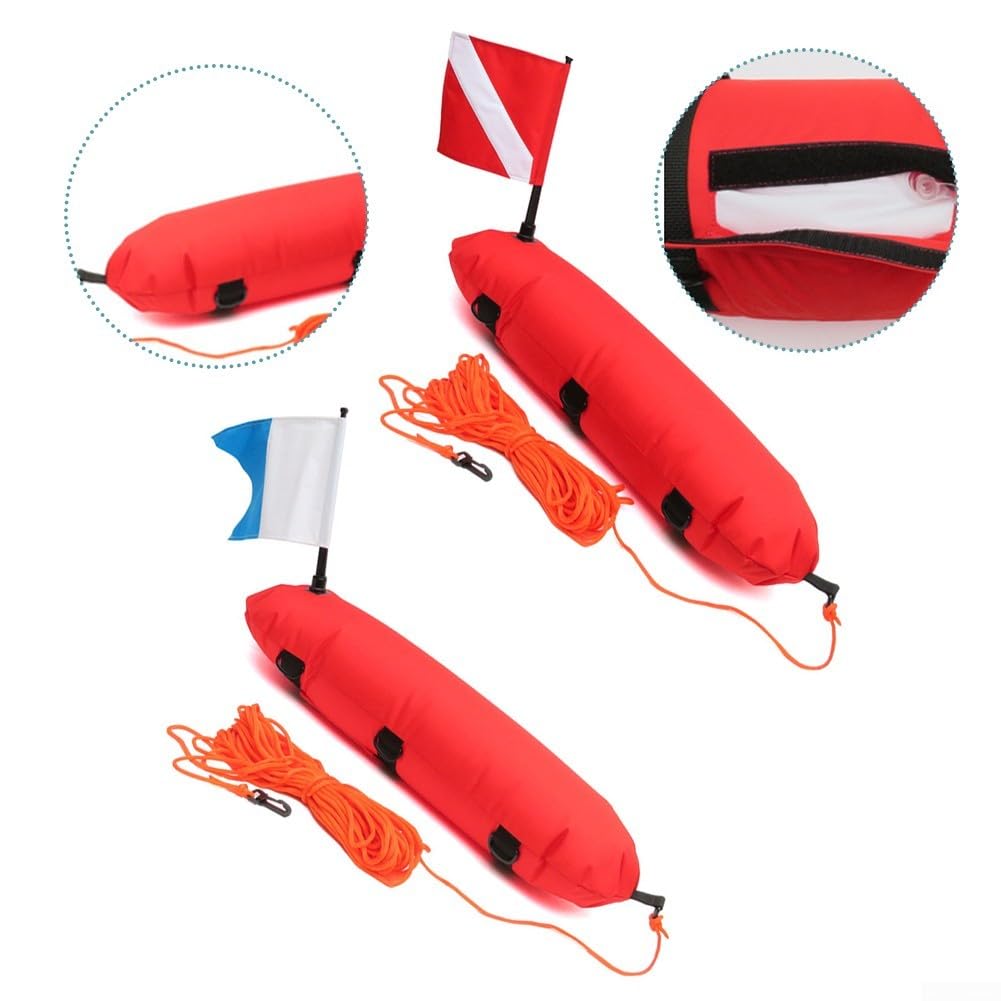 Boya de seguridad subacuática con diseño de bandera e inflado para pesca submarina, esnórquel, buceo, playa, buceo (rojo)