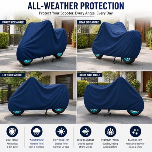 Image of Activa 6G Waterproof Heavy Duty Scooter Cover | Rain, Dust & UV Protection | Full Body Two Wheeler Cover | Windproof Outdoor Use | Premium Blue