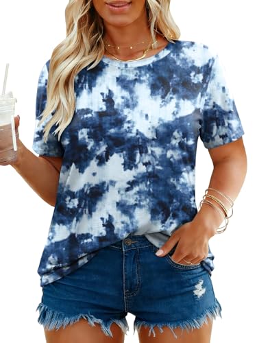 Image of VISLILY Plus-Size-Tops for Women Casual Short Sleeve T Shirts Trendy Tie Dye Crewneck Tees Comfy Loose Fit Tunics XL-5XL