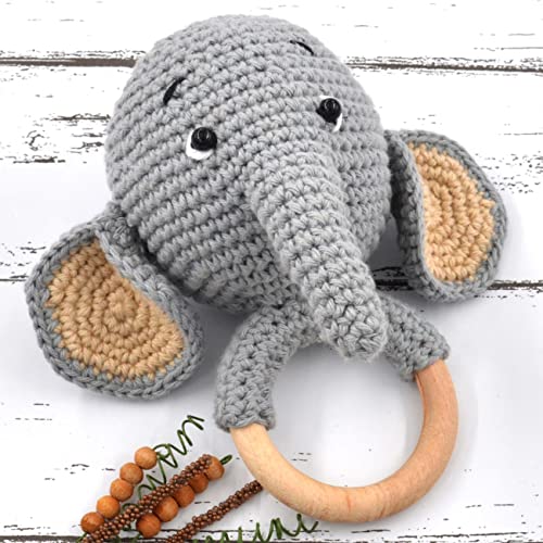 Image of Love Crochet Art Animal Shape Crochet Rattle Cum Soft Toy for Infant, Kids & Babies, Early Age Gift Toys (Elephant - Gray)