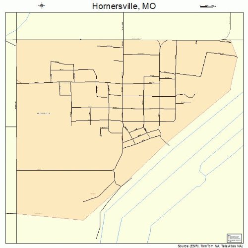 Large Street & Road Map of Hornersville, Missouri MO Printed poster