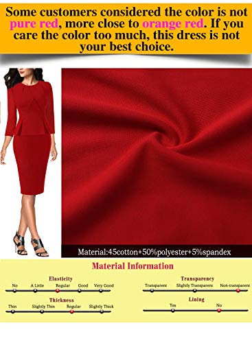 Image of VFSHOW Womens Pleated Crew Neck Peplum Slim Work Business Dress Elegant 3 /4 Sleeves Office Church Bodycon Pencil Sheath Dress