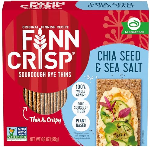 Image of Finn Crisps Chia Seed Rye Crispbread, Thin Crispy Rye Authentic Finnish Sourdough Crispbread Crackers (6.8 oz Box)