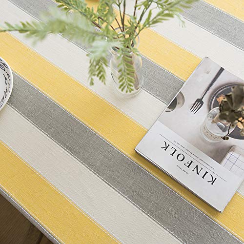 Nappe rectangulaire anti-tache en coton lin jaune pour table propre et protégée