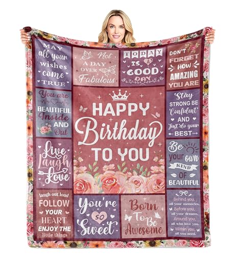 LNKRFRPA Birthday Gifts for Women Girls Throw Blanket 60x50 Gifts for Women Birthdays Unique Cozy Women Birthday Gift for Her Happy Birthday Decorations for Woman Mom Sister Friend