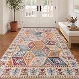 Moroccan Patchwork Washable Area Rug for Bedroom 4x6, Boho Colorful Rug