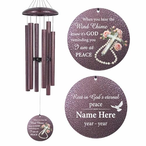 Image of Personalized Outside Wind Chimes for Loss Mother Father, Cross Memorial Sympathy Wind Chime for Funeral, Bereavement Gifts in Memory of Loss