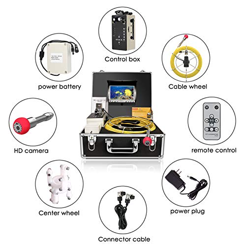 Endoscope Camera, 50M/165ft Pipe Camera 7 inch LCD Monitor Scope Camera Duct HVAC 1000TVL Sony CCD Borescope Sewer Camera Waterproof IP68 Pipeline Inspection Snake Cam (7D1N-50M-With DVR)