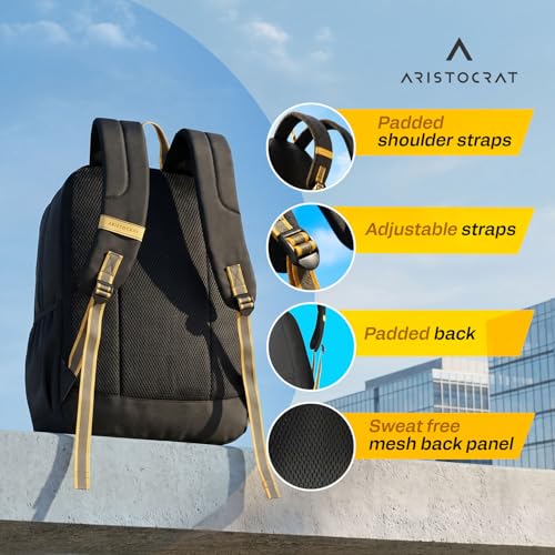 Image of Aristocrat Lava 17 Inch Compatible Laptop Backpack 25L | Premium Durable Fabric | 2 Compartments with Side Bottle Pocket | Padded Backpanel | Office & Travel Backpack for Men & Women