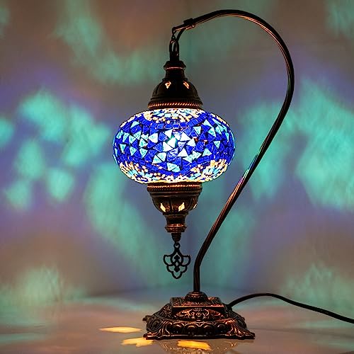Orientalische Marokkanische Mosaik Tischampe Handgefertigte Dekorative Türkische Mosaiklampe (6. Blau)