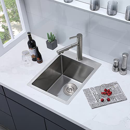 Image of SHACO 15x20 Inch Drop In Bar Sink, Small Kitchen Sink for RV, 16 Gauge 304 Stainless Steel Topmount Handmade Wet Prep Single Bowl for Yard Office Utility Laundry with Grid & Drain