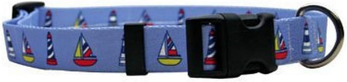 Sailboats & Lighthouses Dog Collar - Size Large 18" to 28" Long - Made In The USA