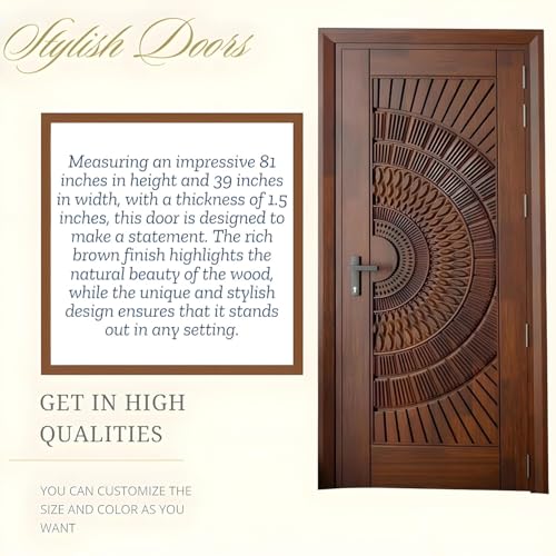Image of MKH - Sagwan Wood Fancy Gate for Your Home Front Door with Unique and Modern Design Hand Carved Size Lx81-Wx39 Inch Thickness 1.5 inch