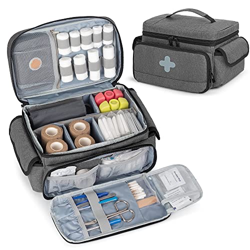 CURMIO Maleta de Primeros Auxilios, Bolsa para Emergencias con Mini Bolsa de Medicina, Botiquín de Primeros Auxilios, Bolsa médica para el Viaje y Hogar, Gris (Patente Pendiente)