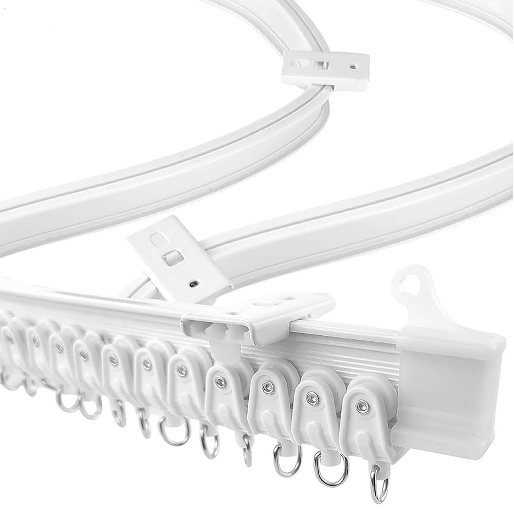 Rail de Rideau en Plastique Souple et résistant, Style Moderne, courbé, pour Plafond, avec système antibruit. Accessoires Souples et Flexibles pour Rideaux et voilages. Idéal pour Les Murs l