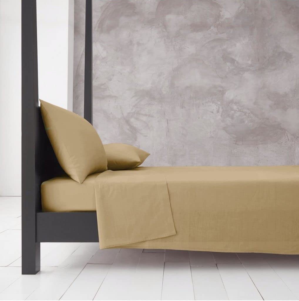 Goldstar 100% Egyptian Cotton 200 Thread Count Flat Sheet Single Double King and Super King Sizes (Super King, Beige/Latte)
