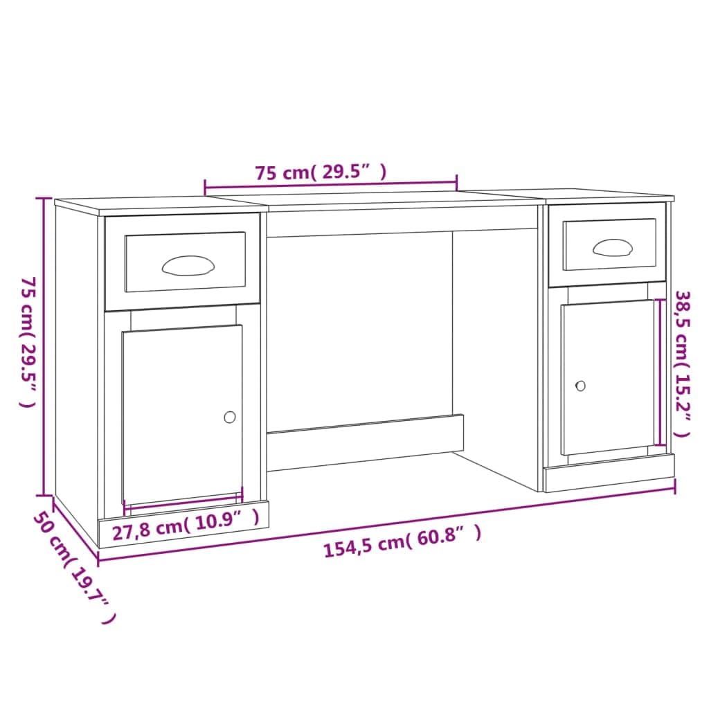 Scrivania portaoggetti grigio Sonoma, in legno Sonoma, 154,5 x 50 x 75 cm, tavolo da ufficio con armadio, scaffale, cassetto per raccoglitori e documenti sul posto di lavoro