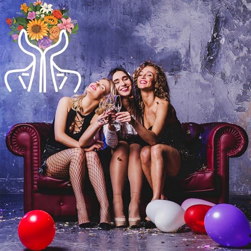 Image of Hand Bouquet Neon Lights,LED Hand Bouquet Neon Signs for Wall Decor, Neon Light Sign Neon Room Decor,USB Night Lights for Bedrooms,Shops,Florists,Bars,Parties,Wedding,Holiday Gifts(white /12.6*14.6in)