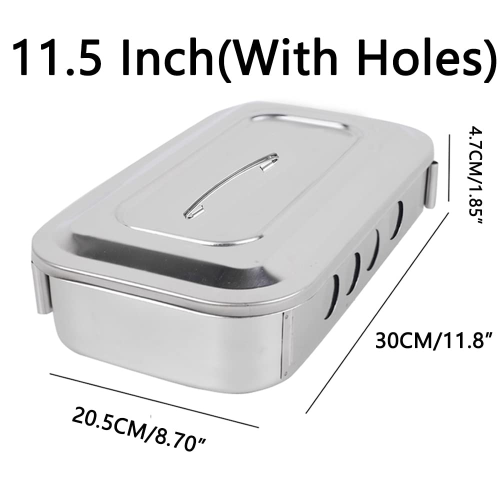 304 Edelstahl Medizinische Sterilisator Box Chirurgische Instrumente Aufbewahrungsboxen für professionelle Chirurgie, Tierärzte, Schönheitssalon, Zahnarztgebrauch (29,8 cm (mit Löchern))
