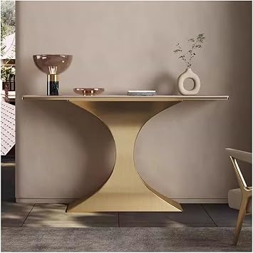 Rygcrud Console Table for Entryway, Sofa Tables Narrow Long with Rock Panel Storage Shelves, for Living Room, Hallway, FoyerGold,150x35x85cm