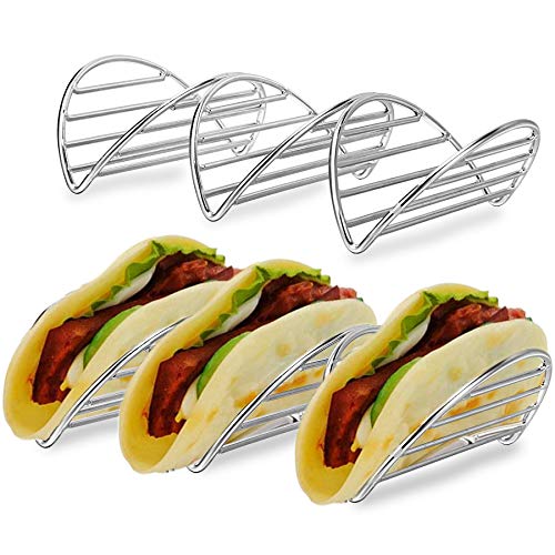 Topchefy Taco Holder Stand Set of 2,Stainless Steel Taco Tray Style,Oven Grill Dishwasher Safe,Each Rack Holds Up to 3 Tacos,for Taco Tuesday Dinner Party