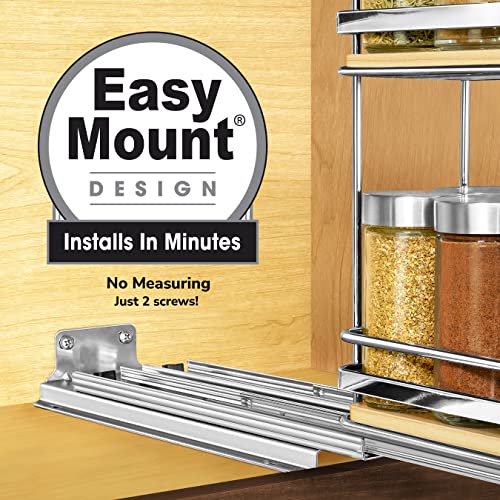 LYNK PROFESSIONAL® Élite™ Pull Out Spice Rack Organizer for Inside Kitchen Cabinets - 4-1/4 inch Wide - Slide Out Drawer – Wood/Chrome Sliding Spice Cabinet Organization Shelf Racks - 2 Tier