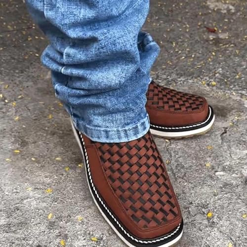 Zenfaze Handcrafted Western Cowboy Boots, Men's Square Toe Leather Hand-woven Cowboy Double Side Zipper Petatillo Boot4