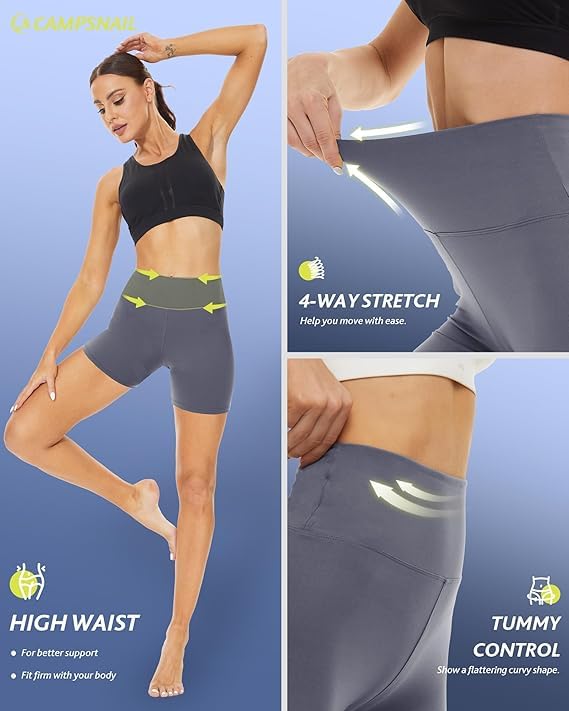 CAMPSNAIL Workout Biker Shorts Women - 3"/5"/8" High Waisted Tummy Control Spandex Booty Volleyball Shorts for Yoga Dance