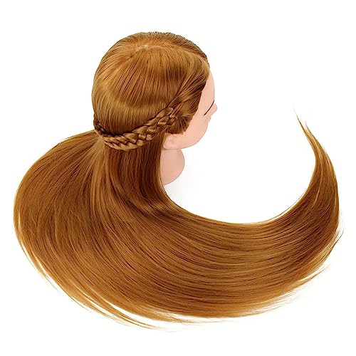 IWOWHERO Hair Training Mannequin Head for Cosmetology Practice Golden Braiding Model for Hairstyling Cutting Adornment Display for Students Salons Beginners
