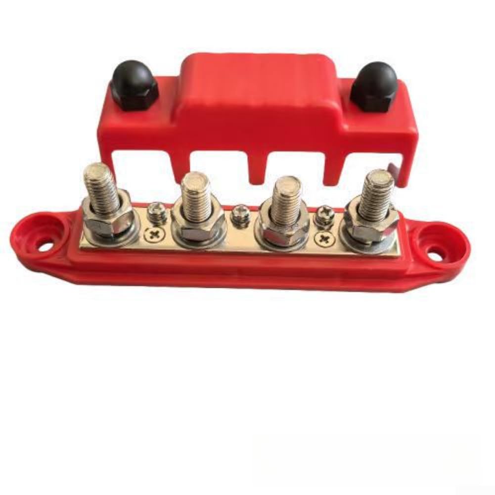 12V Busbar Power Distribution Block, Heavy-Duty 250A Copper Terminals for RV, Car, Boat, Yacht, Solar Systems, Black/Red(M8 Red)
