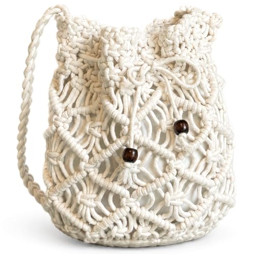 Sac en macramé creux pour femme avec cordon perlé idéal pour plage et été