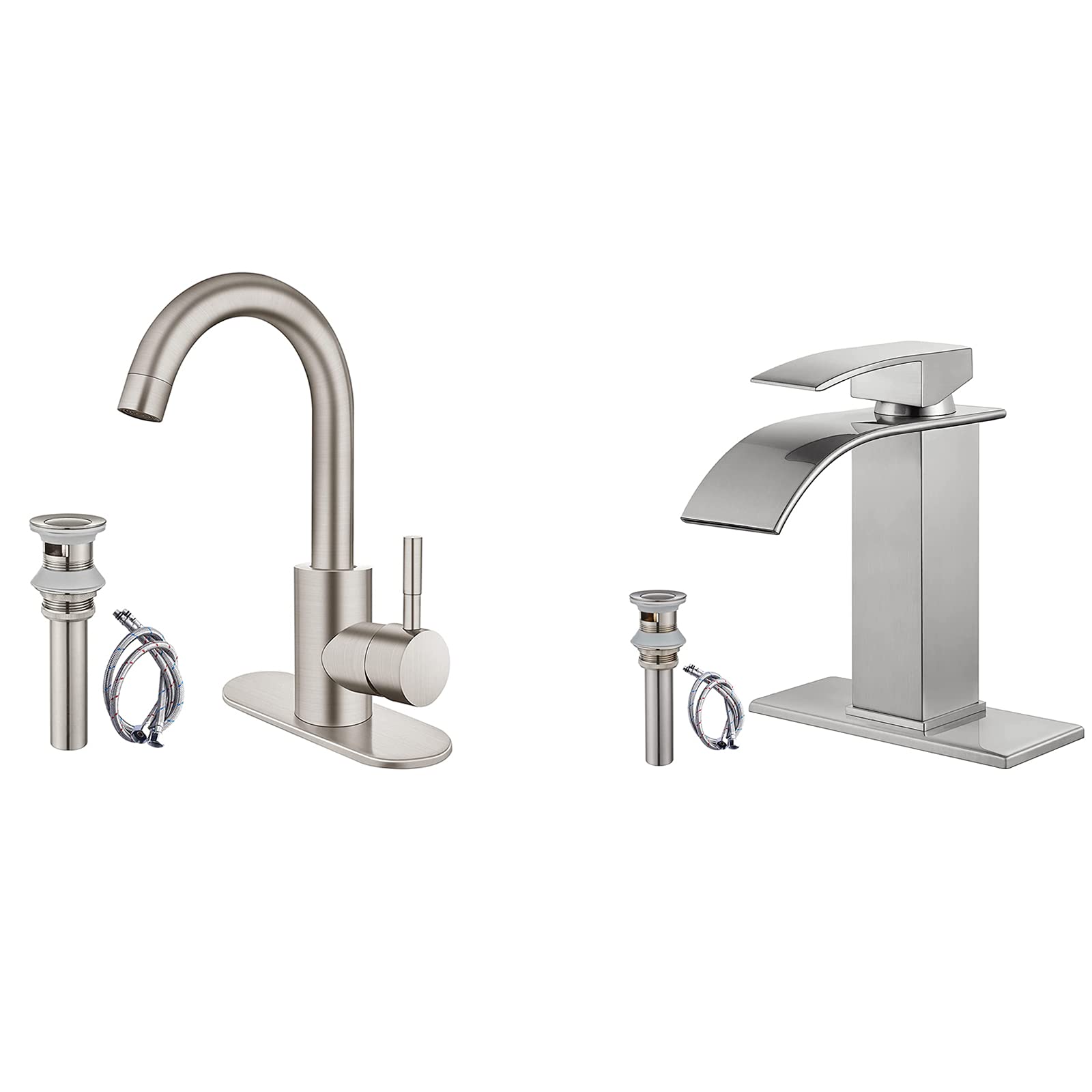 Hcfyauis Women's Brushed Nickel Bathroom Sink Faucet Waterfall Spout Matching With Brushed Nickel Bathroom Sink Faucet 1 Hole Single Handle Deck Mount