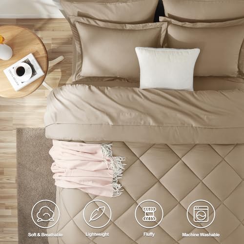 image for CozyLux Full Comforter Set with Sheets 7 Pieces Bed in a Bag Taupe All